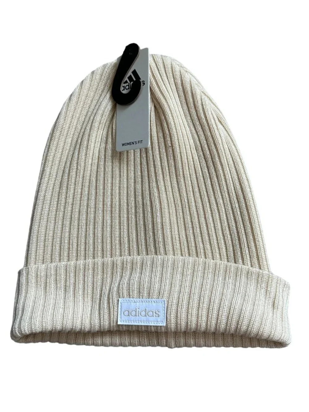 ADIDAS Womens Beige Neutral Ribbed Beanie Winter Hat OS NEW with tags